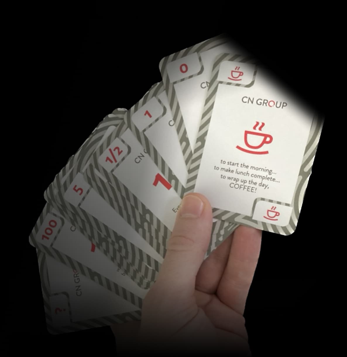 CN Group Comany branded card used for poker planning during sprint planning meetings.