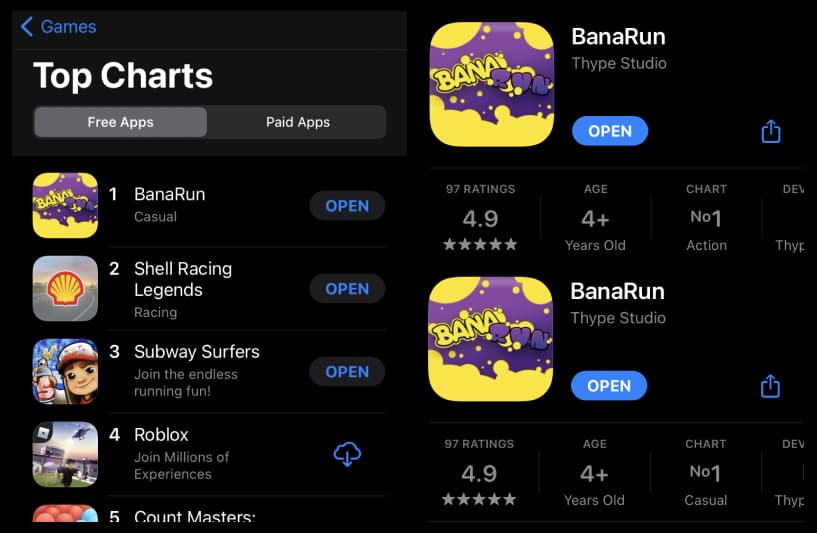 Screenshot of Banarun in Apple appstore